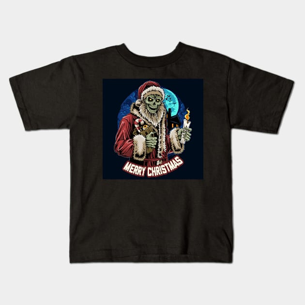 christmas-santa-claus-skull-zombie-holding-candle-midnight Kids T-Shirt by windhamshop